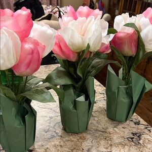 Pink and White Faux Tulip Arrangement